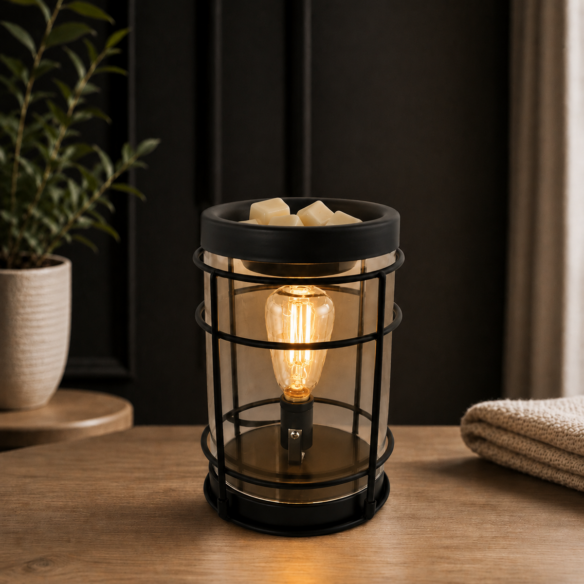 BLACK EDISON BULB WAX WARMER WITH TIMER