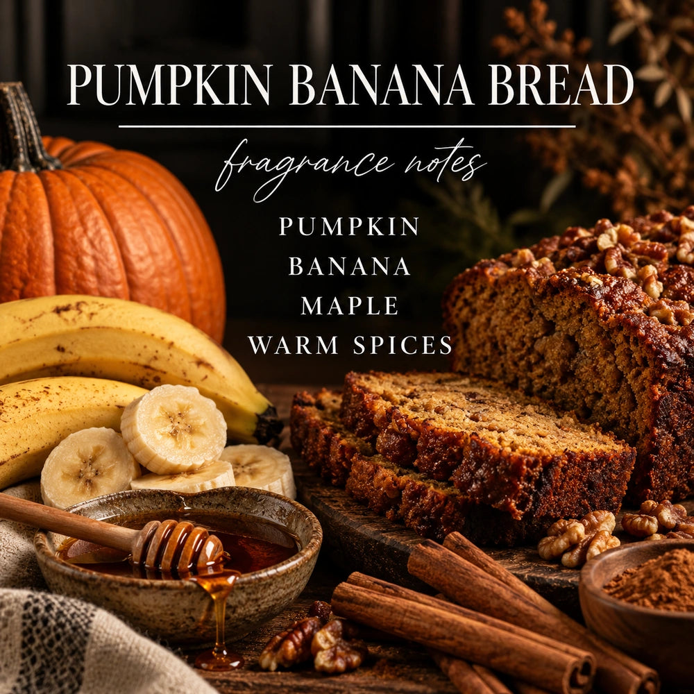 Pumpkin Banana Bread fragrance notes with pumpkin, banana, maple and warm spices